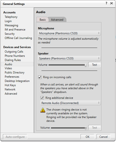 Avaya One-X Communicator - Sound Settings – Disney Cruise Line